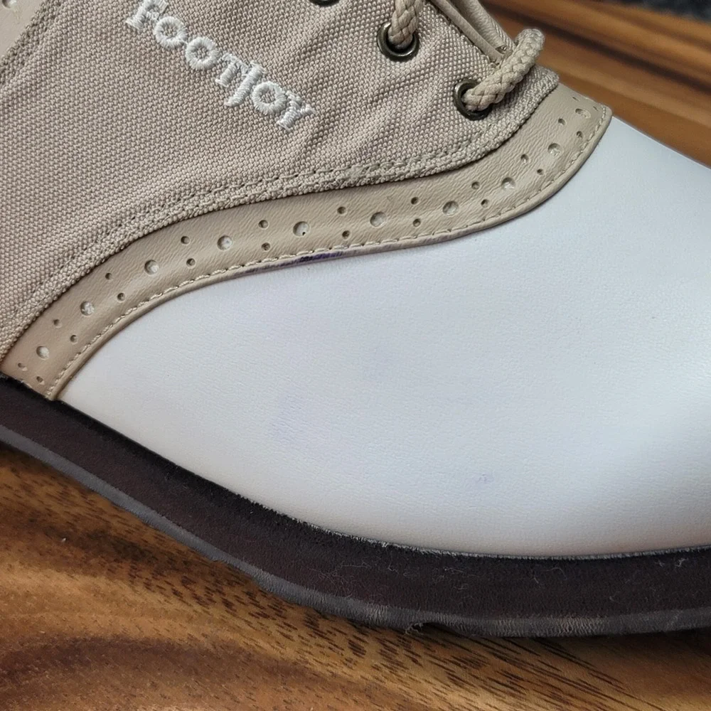 Footjoys Greenjoys‎ Shoes White Womens 9.5 M Saddle Oxford Spike Golf Lace 48746